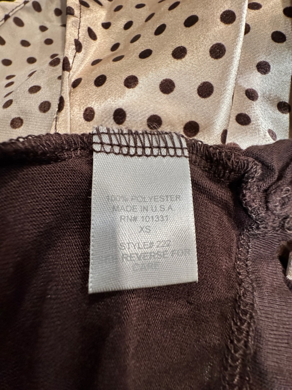 Polka Dot Satin Blouse Brown & Beige Stretch Waist Top Size S - Picture 2 of 5